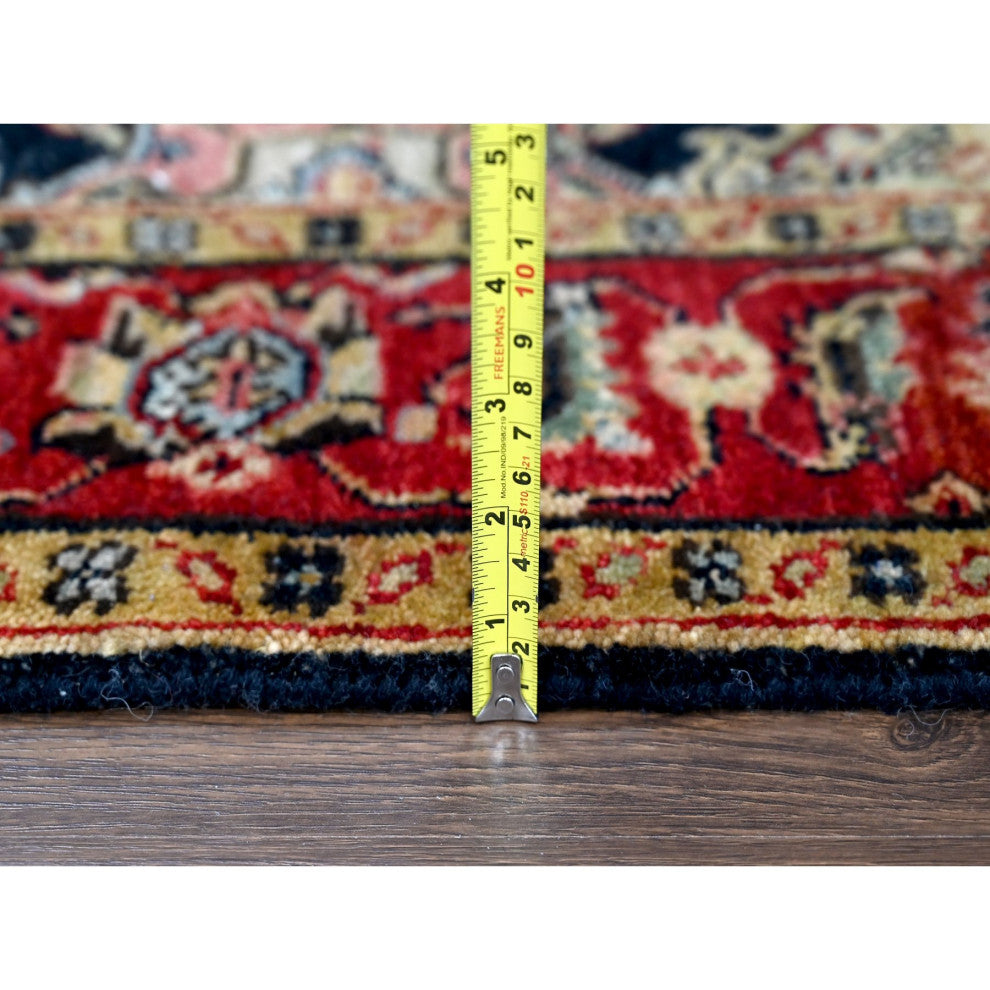 Black With Red Karajeh Design Hand Knotted Wool Oriental Rug, 4'2"x6'