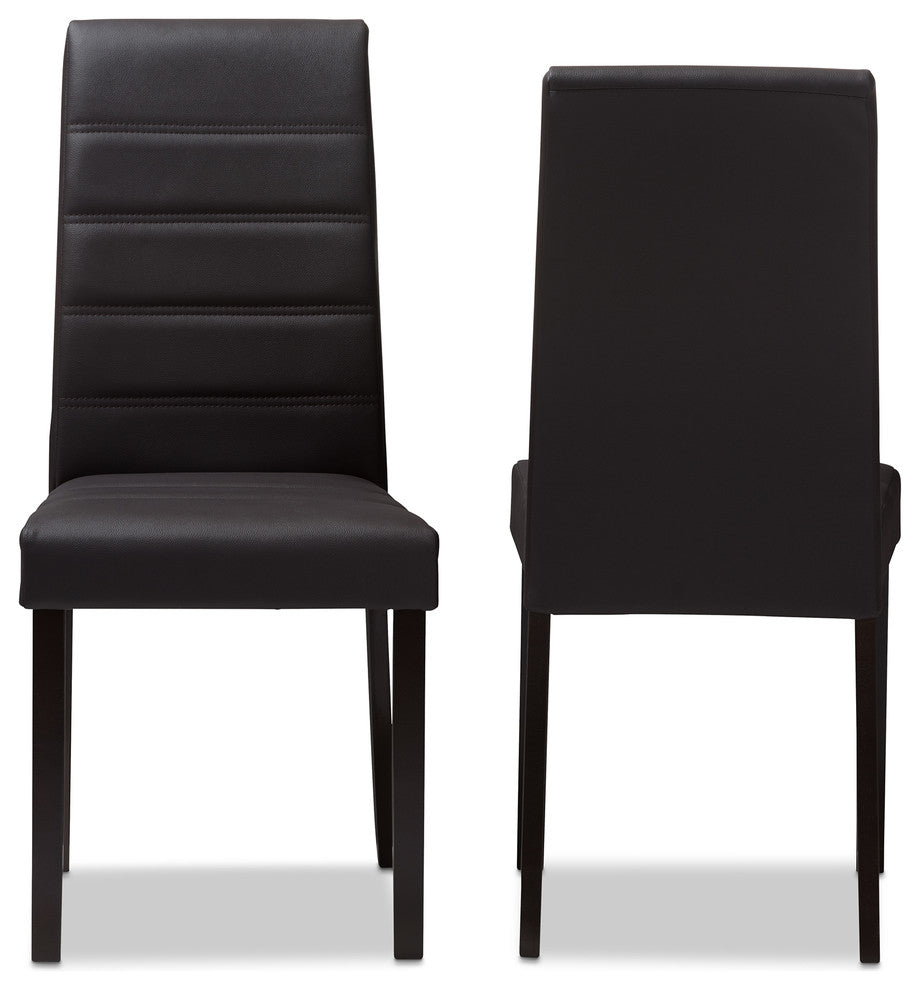 Modern Brown Faux Leather Upholstered Dining Chair Set of 2