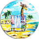 Giraffe In Dressing Room On Beach, Cartoon Animal Disc Artwork, 23"