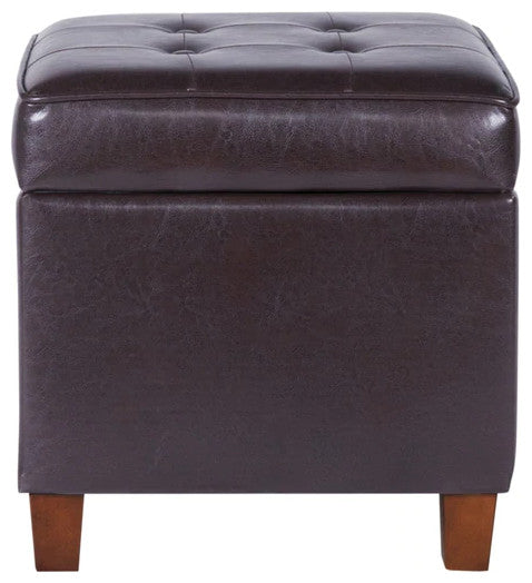 Benzara BM194129 Leatherette Ottoman With Tufted Lift Off Lid Storage, Brown