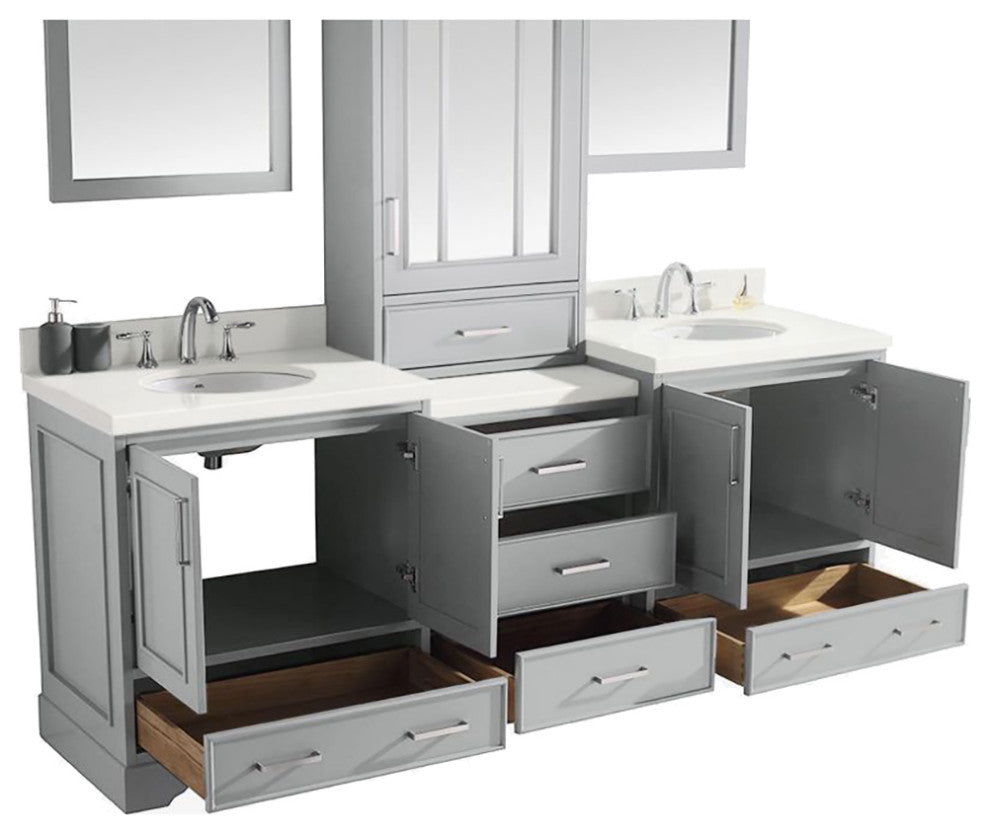 ARIEL Stafford 85" Double Sink Bathroom Vanity White Quartz Top