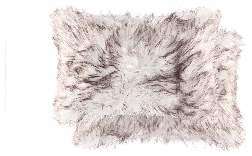 Belton Faux Fur Pillows, Set of 2, Gradient Chocolate, 12"x20"