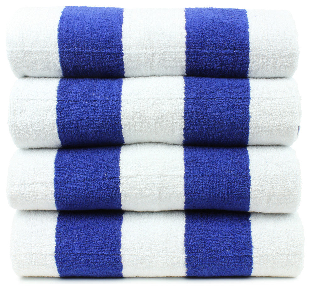 100%  Cotton Pool Beach Towel, 30x70 Inches, Set of 4, Cabana,  Blue
