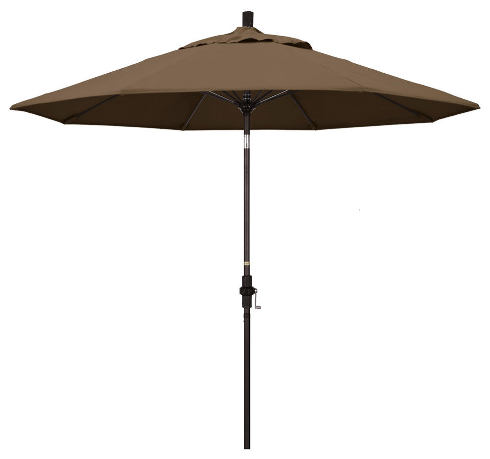 9' Bronze Collar Tilt Lift Fiberglass Rib Aluminum Umbrella, Sunbrella, Cocoa