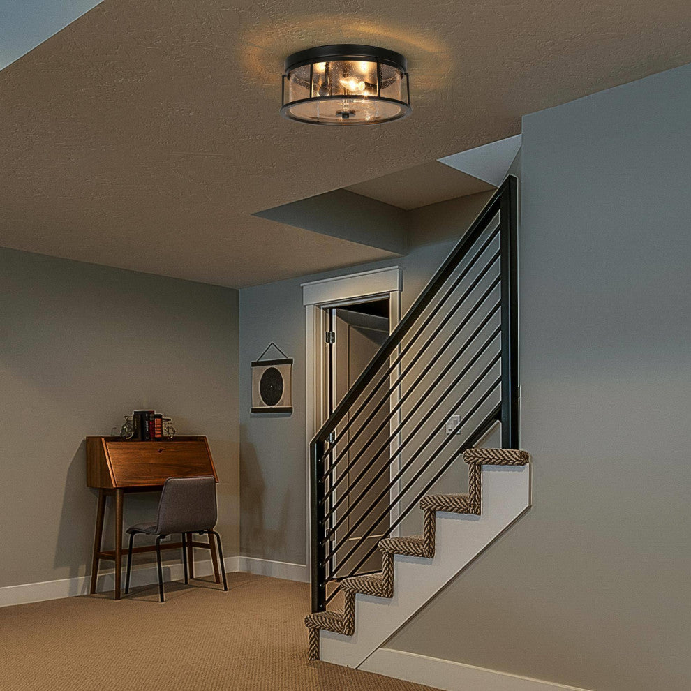 LNC 3-lights Matte Black Drum Modern  Contemporary Flush Mount Ceiling Light