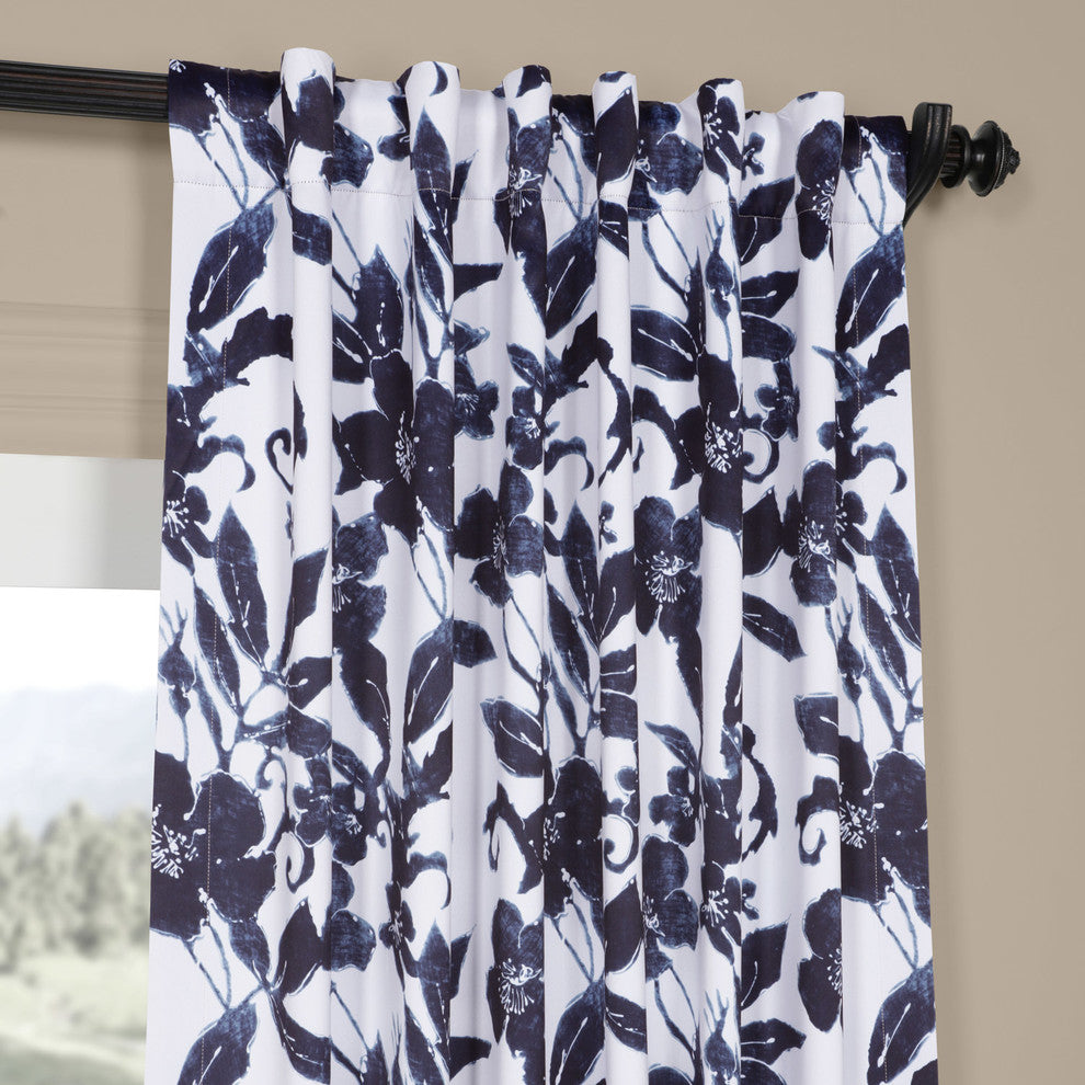 Hibiscus Blue Blackout Room Darkening Curtain Panel Pair, 50"x96"
