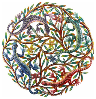 Four Geckos Handpainted Recycled Metal Wall Art