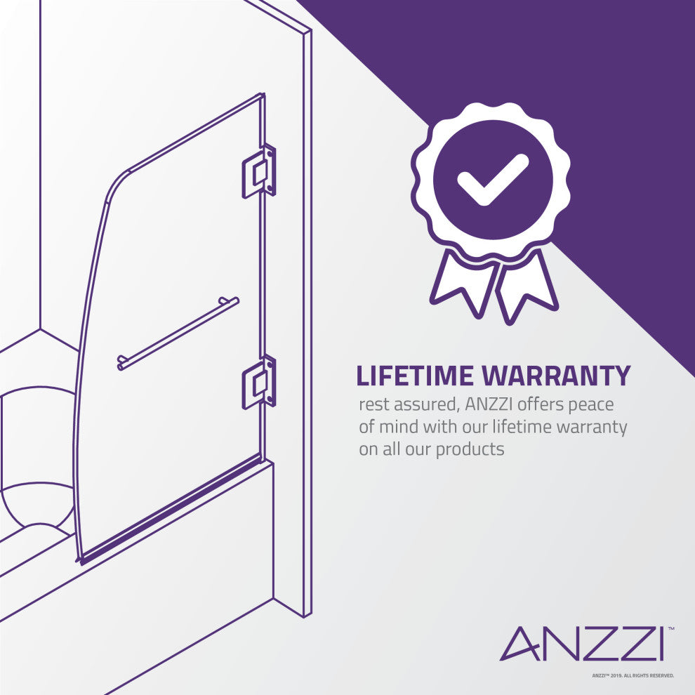 Anzzi 5' Right Drain Tub, White With 34" x 58" Tub Door, Chrome