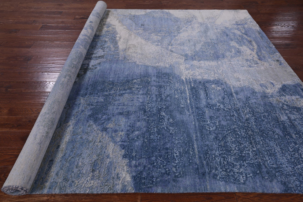 Abstract Hand-Knotted Wool and Silk Rug 7' 11" X 10' 1" Q8696