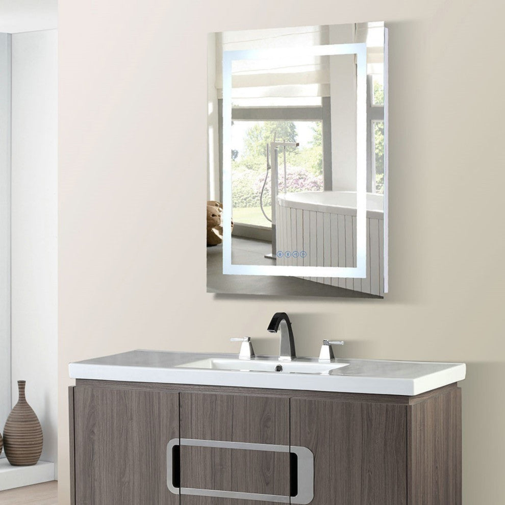 24" Rectangular Led Bordered Illuminated Mirror With Bluetooth Speakers