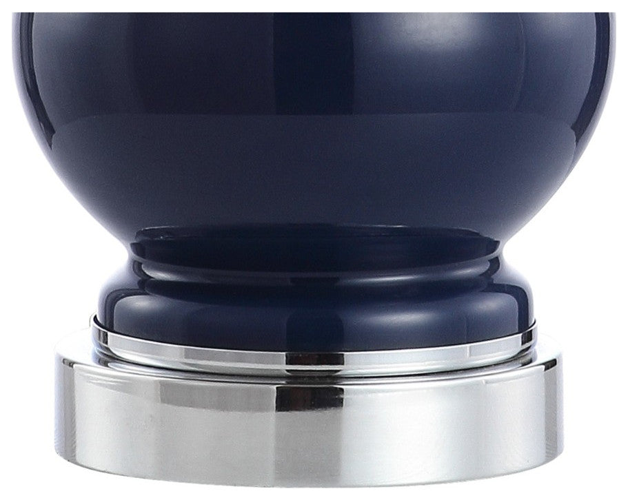 Cox 22" Metal and Glass LED Table Lamp, Set of 2, Navy and Chrome