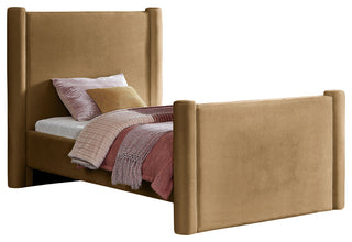 Elias Upholstered Bed, Saddle, Twin, Velvet