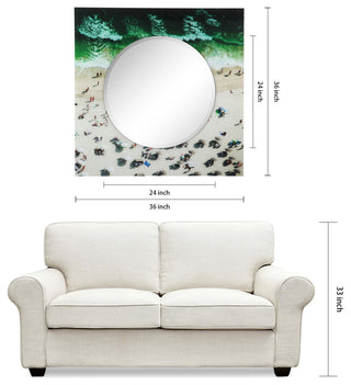 "Beach" Square Beveled Wall Mirror on Floating Printed Tempered Art Glass