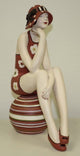 Retro Bathing Beauty Figurine, Statue Swim Suit Beach Ball Red Brown Hat
