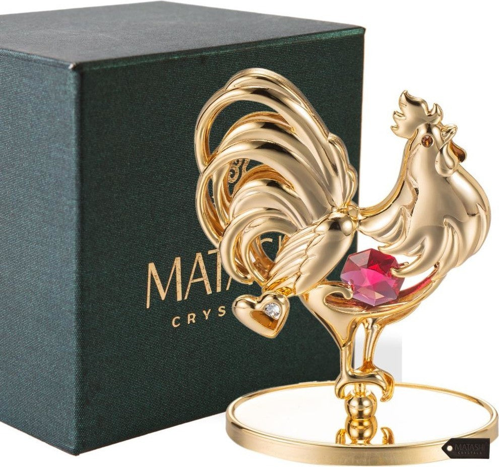 24K Gold Plated Crystal Studded Rooster Ornament