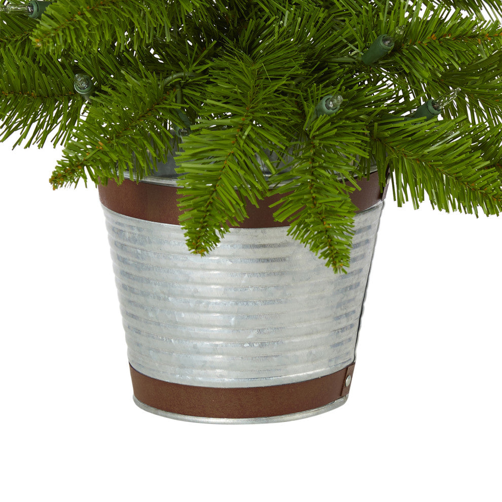 2' Providence Pine Faux Xmas Tree, Planter W/35 White Lights & Bendable Branches