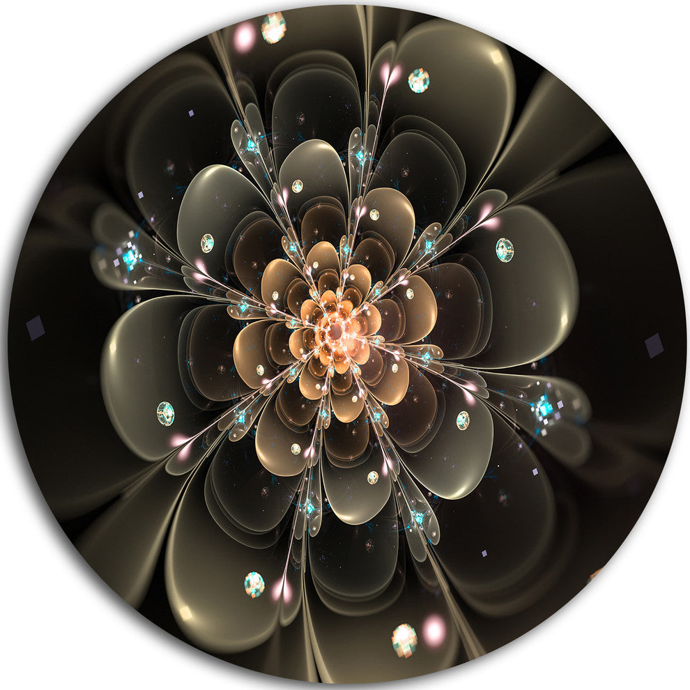 Perfect Shiny Fractal Flower In Dark Brown, Floral Disc Artwork, 11"