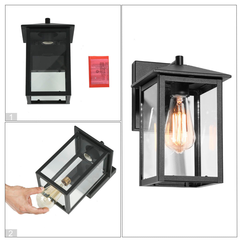 LNC 1-Light 11"H Matte Black and Clear Glass Modern Outdoor Wall Light