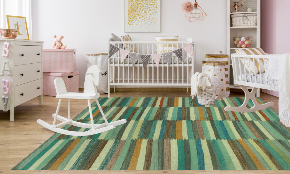 Winchester Kilim Edward Blue/Light Green Rug, 6'4x9'8