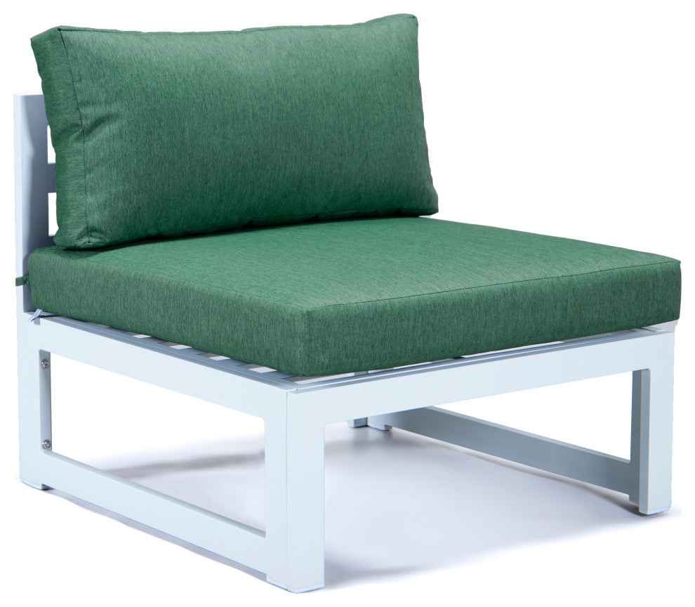 LeisureMod Chelsea 6-Piece Patio Conversation Set, White Aluminum, Green