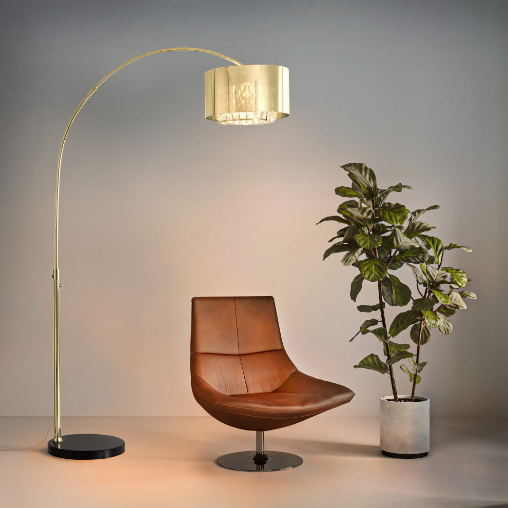 Marilyn 1 Light Arc Floor Lamp - Weathered Brass, Rotary Switch, Marble Base