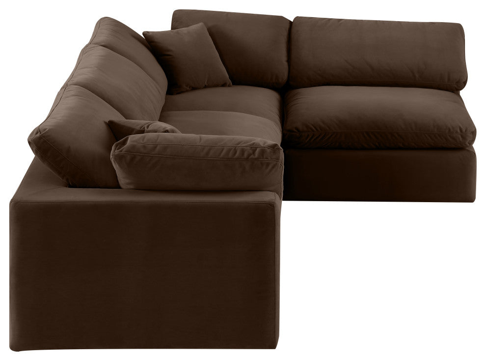 Comfy Upholstered L-Shaped Modular Sectional, Brown, 4-Piece: 2 Armless Chair, 2 Corner Chair, Velvet