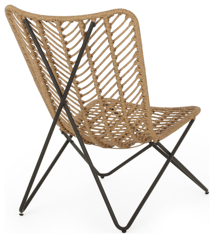 Juan Outdoor Wicker Accent Chairs, Set of 2, Light Brown/Black
