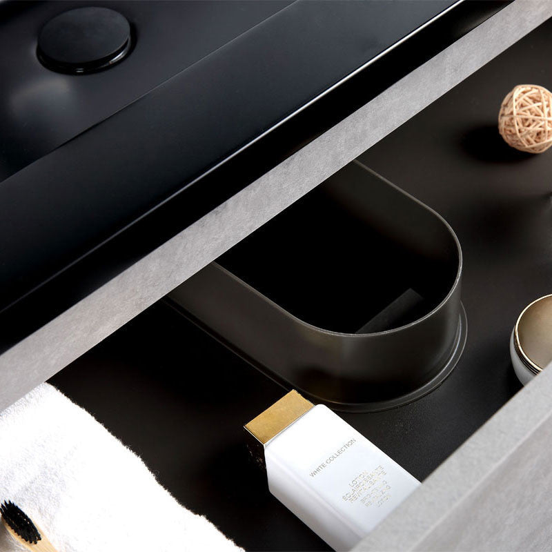 Venice Gray Single Bathroom Vanity, 36", Vanity, Black Sink, Mirror