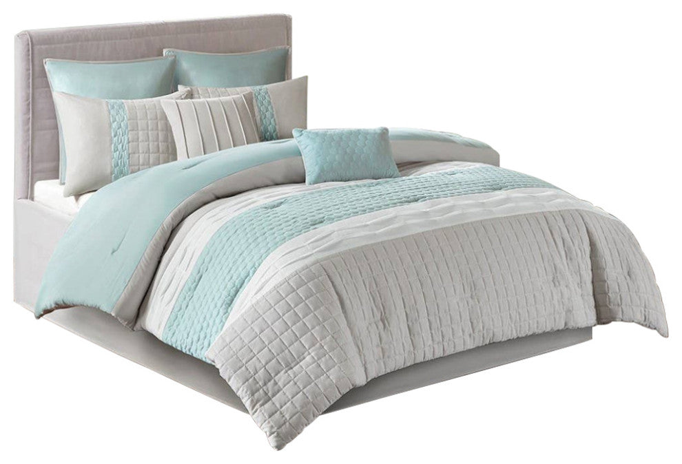 510 Design Tinsley Seafoam Blue/Grey Colorblock Comforter Set, King