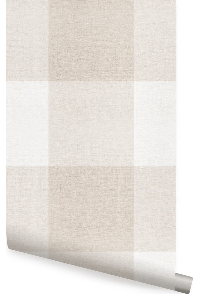 Checkered Fabric Look Large Peel and Stick Vinyl Wallpaper, Beige, 24"x108"