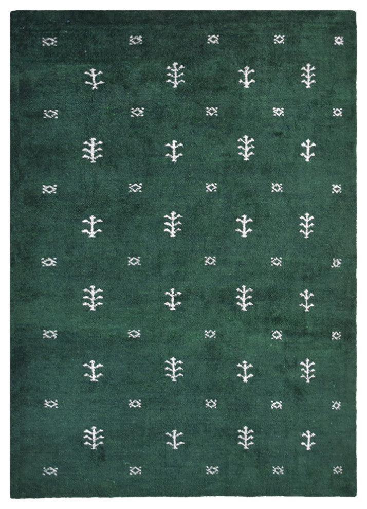 HAND KNOTTED LOOM SILK AREA RUGS-9'x12',Rectangle,Dark Green White,Contemporary