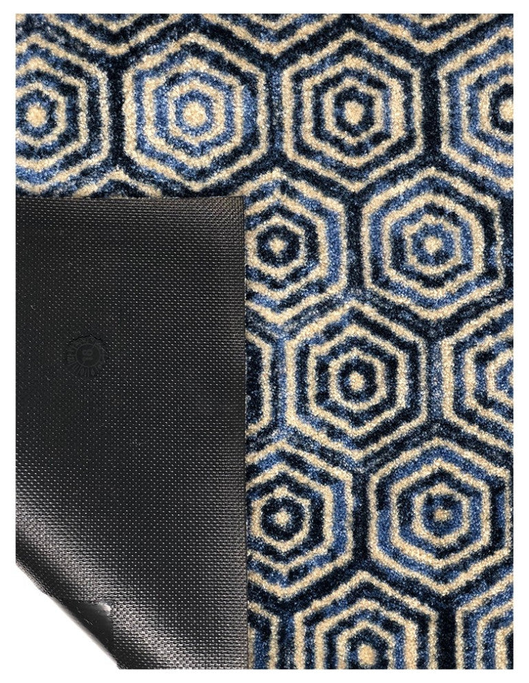 2' x 6' Shades of Blue Hexagons Washable Runner Rug