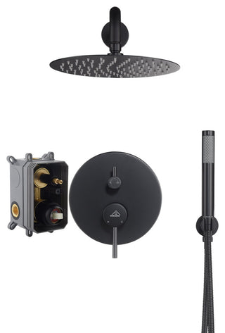 CASAINC 10" Round Wall Mounted Luxury Rain Shower System with Handheld Spray, Matte Black