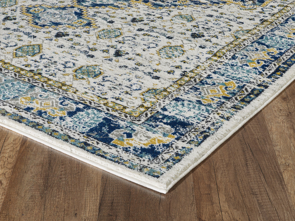 Abani Porto PRT160A Traditional Medallion Blue and Ivory Area Rug