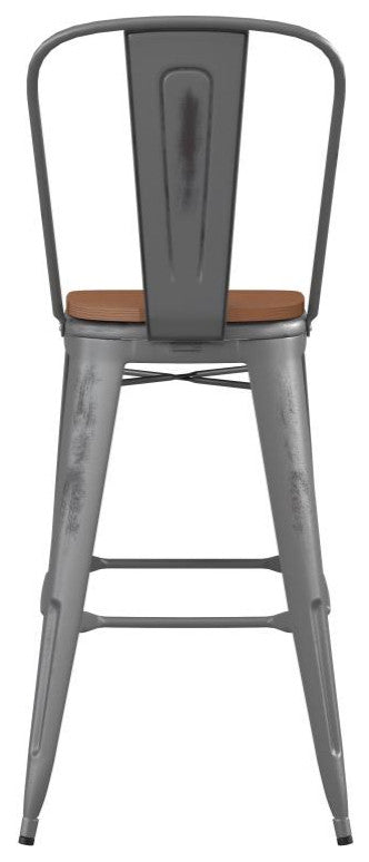 30'' High Indoor Clear Coated Counter Stool, Clear Coated/Teak