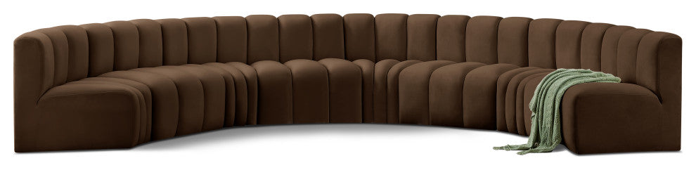 Arc Velvet Upholstered 8-Pc. Inward Curved Modular Sectional, Brown