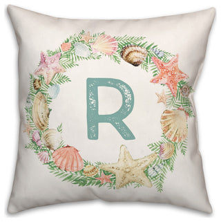 Coastal Christmas Monogram R 18x18 Spun Poly Pillow