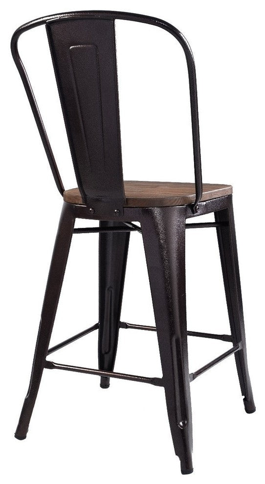 Durable Copper Set of 2 Metal Wood Counter Chairs