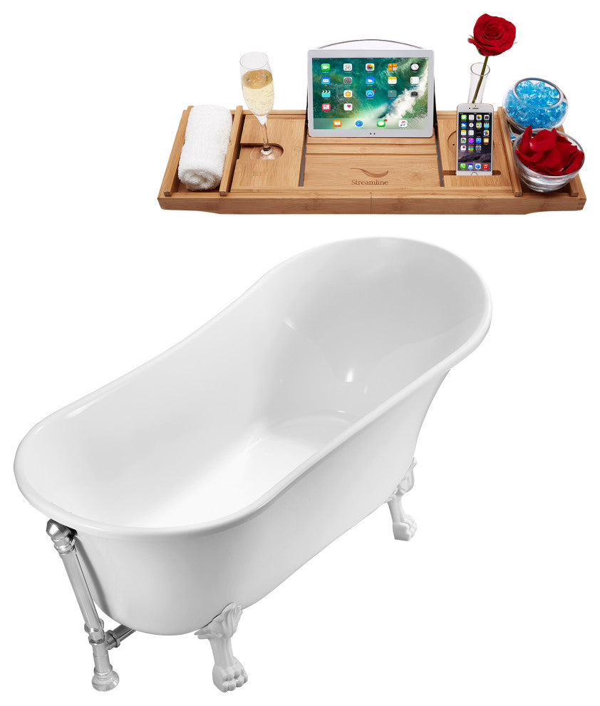 55" Streamline Clawfoot Tub and Tray With External Drain