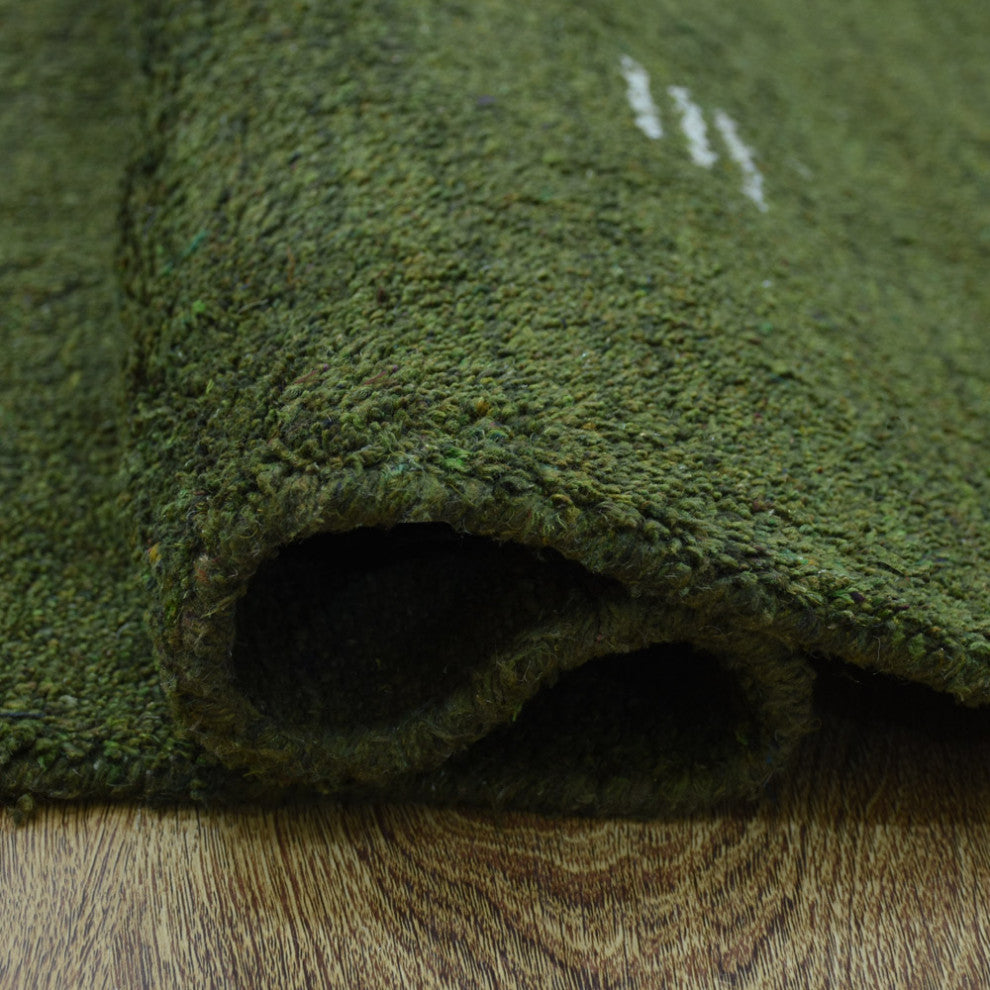 Hand Knotted Loom Silk Mix Area Rug Contemporary Green