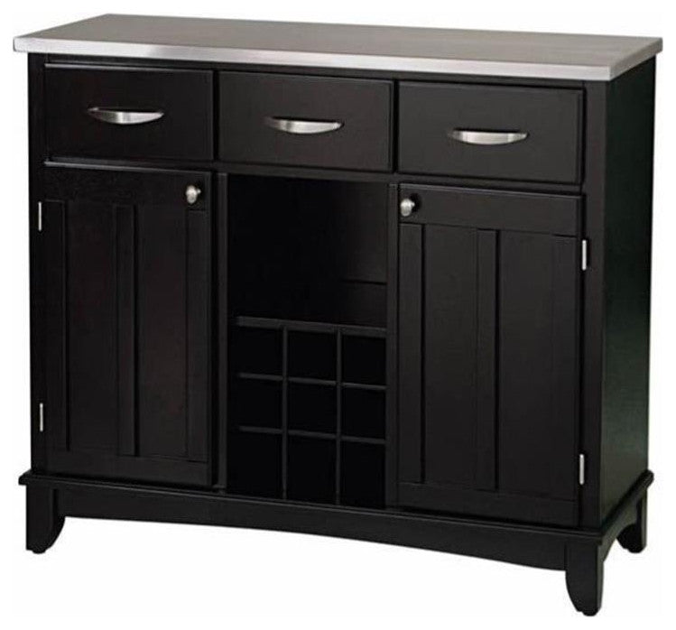 Bowery Hill Steel Top Wine Rack Buffet in Black