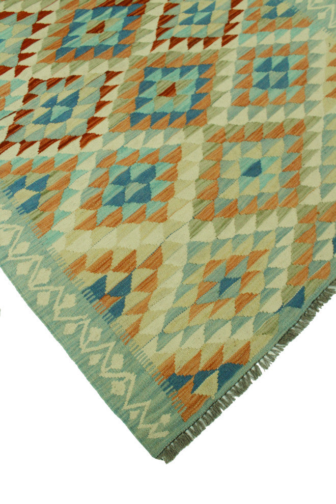 Sangat Kilim Jamshid Light Blue/Orange Rug, 4'3x5'4