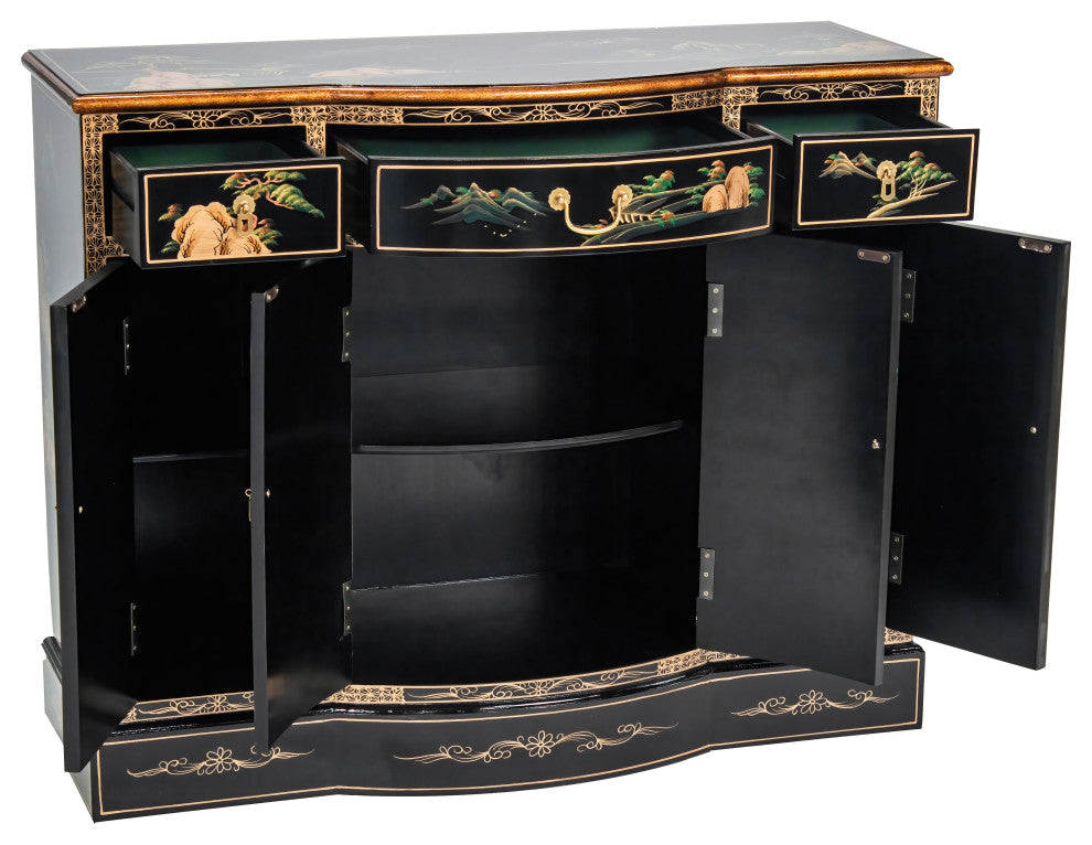 Black Lacquer Curved Sideboard Landscape
