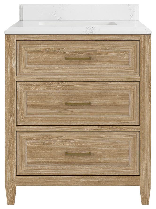 Santa Monica 30 Single Sink Bath Vanity in Whitewashed Teak 1.5" Empira Quartz