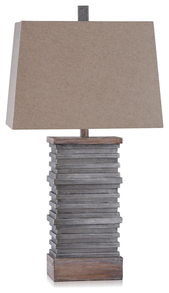 Casual Stacked Plate Design Table Lamp Slate and Sepia