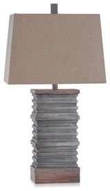 Casual Stacked Plate Design Table Lamp Slate and Sepia