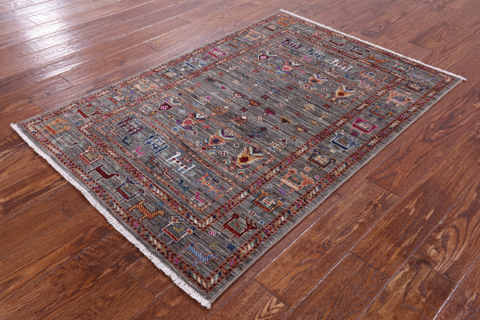 Tribal Persian Gabbeh Hand-Knotted Wool Rug 3' 4" X 4' 10" - Q13840