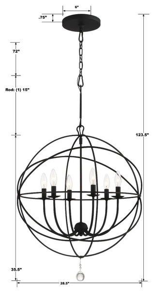Solaris 6-Light Black Sphere Chandelier, Clear Glass Drops