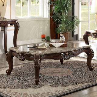 Faux Marble Top Rectangular Coffee Table in Walnut