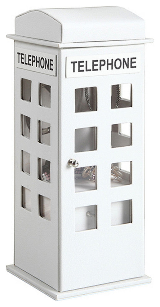 Benzara BM240351 Telephone Booth Jewelry Box With 2 Drawers, White